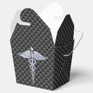 Chrome Caduceus Medizinisches Symbol Kohlenstofffa Geschenkschachtel