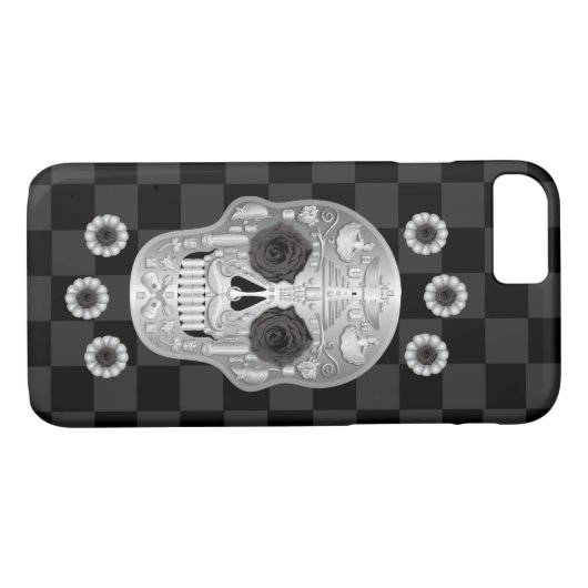 Chrome Calavera (Black Rose) Case-Mate iPhone Case (Rückseite (Horizontal))
