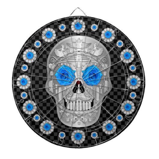Chrome Calavera (Blaue Rose) Dartscheibe (vorne)