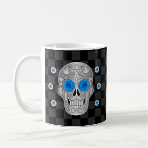 Chrome Calavera (Blaue Rose) Kaffee Tasse
