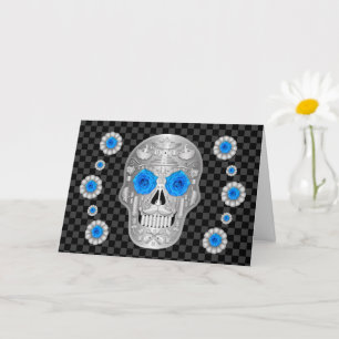 Chrome Calavera (Blaue Rose) Karte
