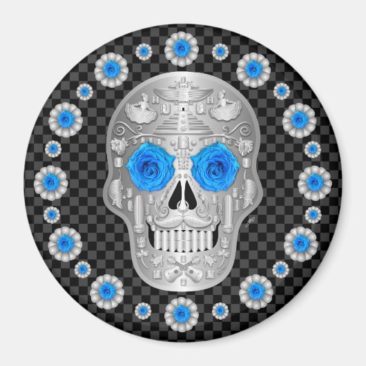 Chrome Calavera (Blaue Rose) Magnet (Vorne)