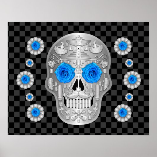 Chrome Calavera (Blaue Rose) Poster (Vorne)