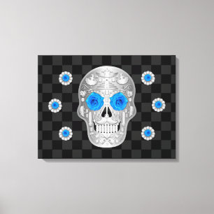 Chrome Calavera (Blue Rose) Canvas Print Leinwanddruck
