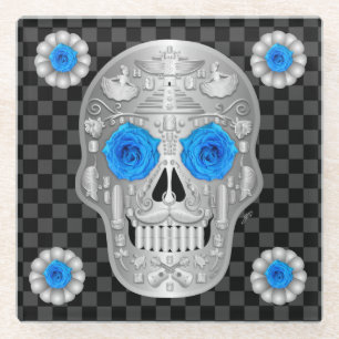 Chrome Calavera (Blue Rose) Getränkuntersetzer Glasuntersetzer