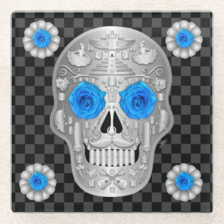 Chrome Calavera (Blue Rose) Getränkuntersetzer Glasuntersetzer