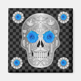 Chrome Calavera (Blue Rose) Getränkuntersetzer Magnet