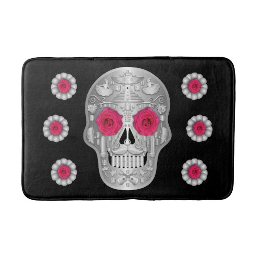 Chrome Calavera (Rosa Rose) Bath Mat Badematte (Vorderseite)