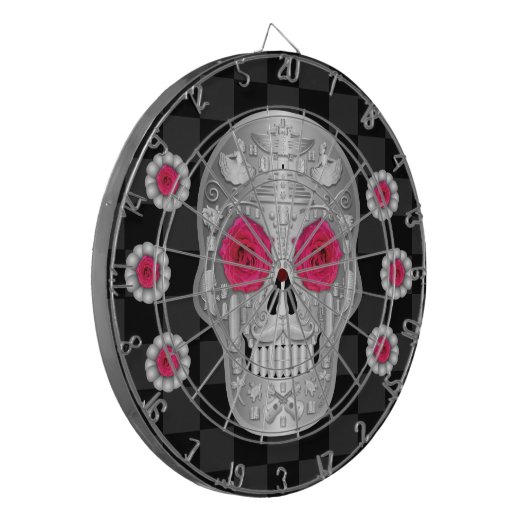 Chrome Calavera (Rosa Rose) Dart Board Dartscheibe (Vorderseite Links)