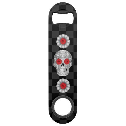 Chrome Calavera (Rote Rose) Bar Key (Vorderseite)