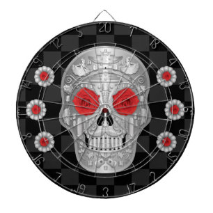 Chrome Calavera (Rote Rose) Dart Board Dartscheibe
