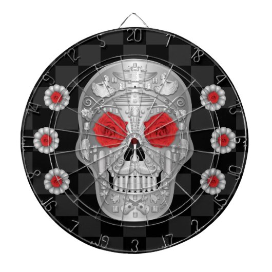 Chrome Calavera (Rote Rose) Dart Board Dartscheibe (vorne)