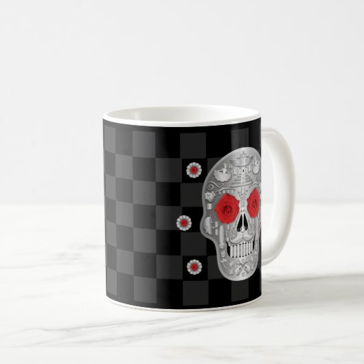 Chrome Calavera (Rote Rose) Kaffee Tasse (VorderseiteRechts)