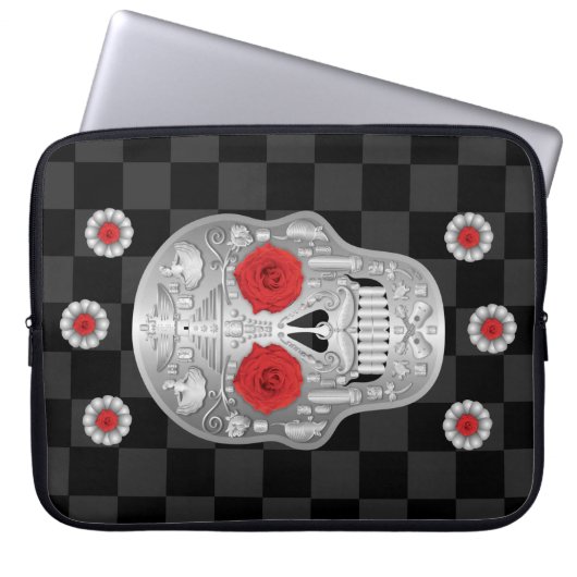 Chrome Calavera (Rote Rose) Notebook-Sieb Laptopschutzhülle (Vorderseite)