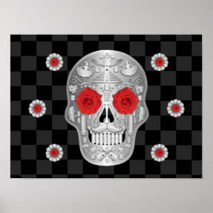 Chrome Calavera (Rote Rose) Poster