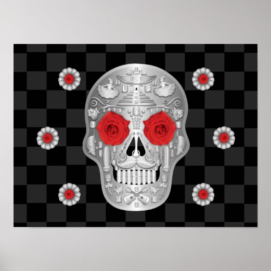 Chrome Calavera (Rote Rose) Poster (Vorne)