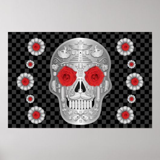 Chrome Calavera (Rote Rose) Poster (Vorne)