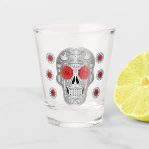 Chrome Calavera (Rote Rose) Shot Glass Schnapsglas