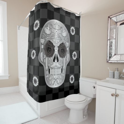 Chrome Calavera (Schwarze Rose) Duschvorhang (Beispiel)