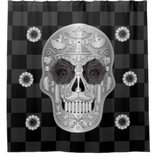 Chrome Calavera (Schwarze Rose) Duschvorhang