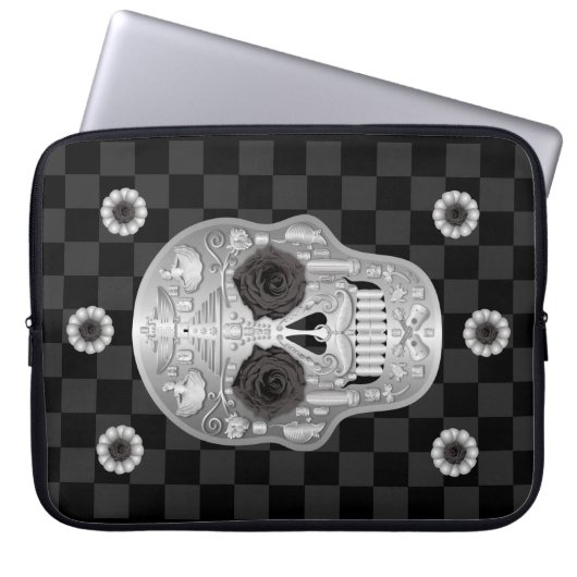Chrome Calavera (Schwarze Rose) Notebook-Sieb Laptopschutzhülle (Vorderseite)