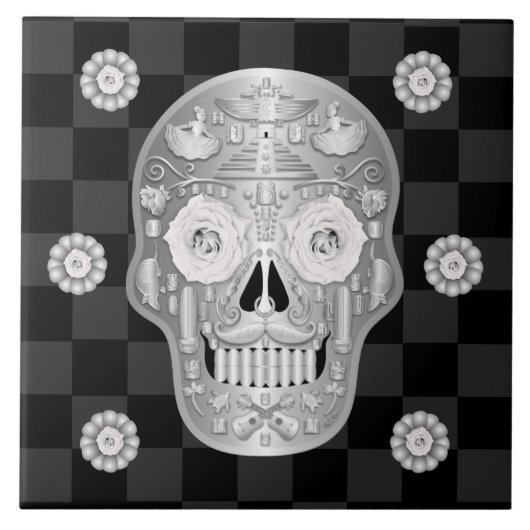 Chrome Calavera (White Rose) Keramik Tile Fliese (Vorderseite)