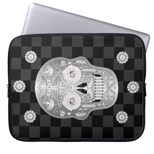 Chrome Calavera (White Rose) Notebook-Sieb Laptopschutzhülle (Vorderseite)