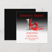 Chrome & Candy Red Sweet 16 Einladung (Vorne/Hinten)