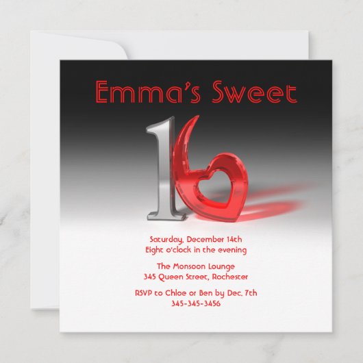 Chrome & Candy Red Sweet 16 Einladung (Vorderseite)