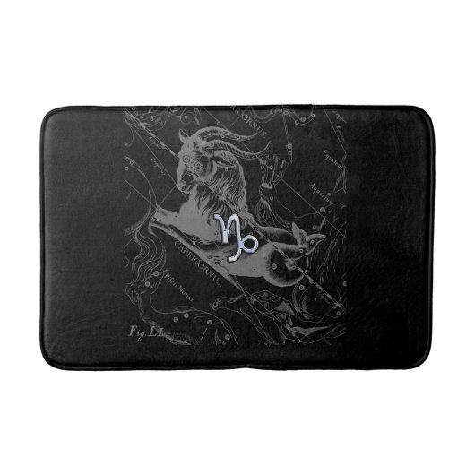 Chrome Capricorn Zodiac Symbol auf Hevelius Badematte (Vorderseite)