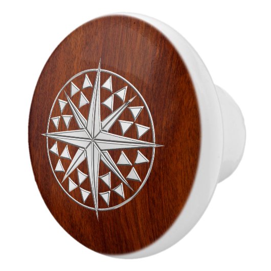 Chrome Compass auf nautischem Mahogany Grain Print Keramikknauf (Rechts)