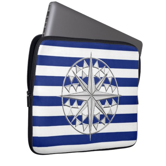 Chrome Compass auf nautischen Streifen Laptopschutzhülle (Vorne Rechts)
