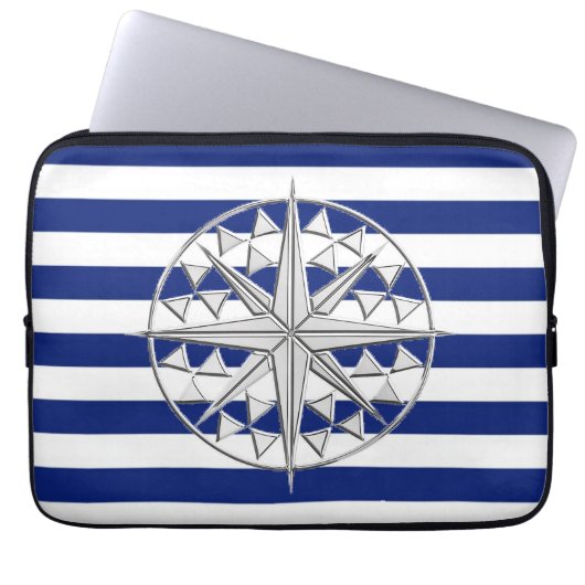 Chrome Compass auf nautischen Streifen Laptopschutzhülle (Vorderseite)