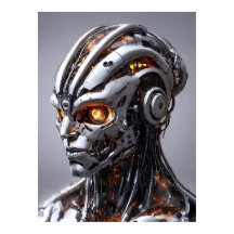 Chrome Cyborg Orange Glow Sci-Fi AI Portrait