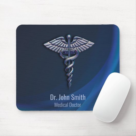 Chrome Dark 3D Holographic Medical Caduceus Mousepad (Mit Mouse)
