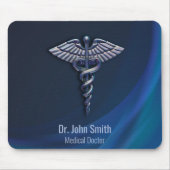 Chrome Dark 3D Holographic Medical Caduceus Mousepad (Vorne)