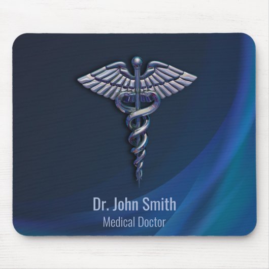 Chrome Dark 3D Holographic Medical Caduceus Mousepad (Vorne)