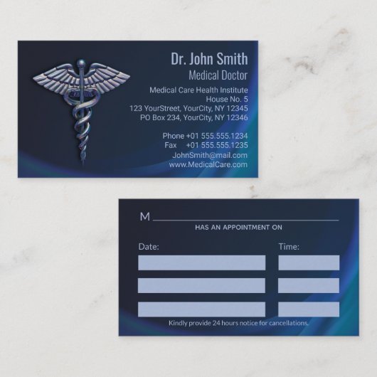 Chrome Dark Caduceus Holographic 3D Medical Terminkarte (Vorne/Hinten)