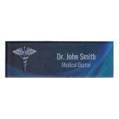 Chrome Dark Holographic 3D Medical Caduceus Namenschild (Vorderseite)