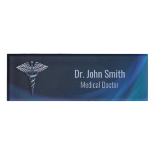 Chrome Dark Holographic 3D Medical Caduceus Namenschild