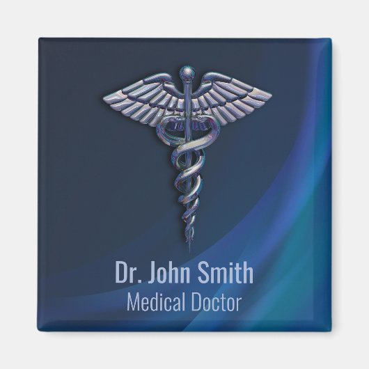 Chrome Dark Holographic Caduceus 3D Medical Magnet (Vorne)