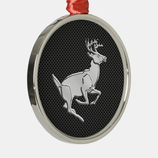 Chrome, der Hirsch auf Kohlenstofffaser-Dekor läuf Silbernes Ornament (Rechts)