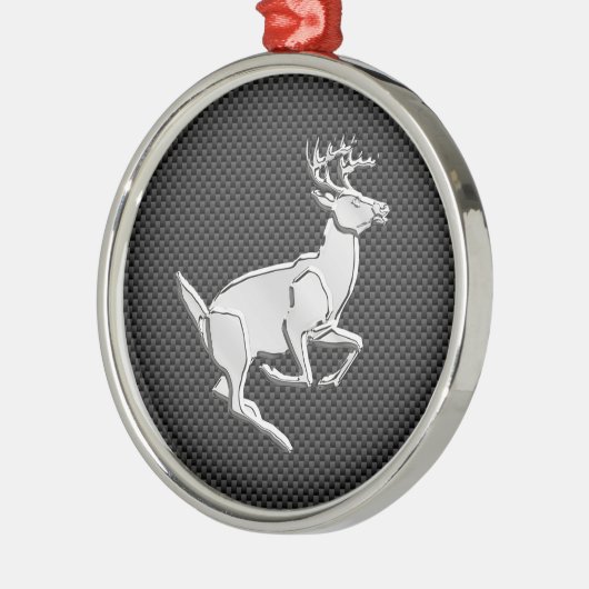 Chrome, der Hirsch auf Kohlenstofffaser-Dekor läuf Silbernes Ornament (Links)