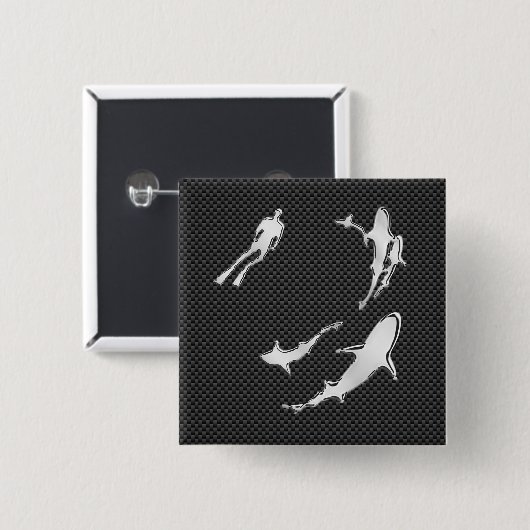 Chrome Diver mit Haien auf Kohlenstofffaser Button (Vorne & Hinten)