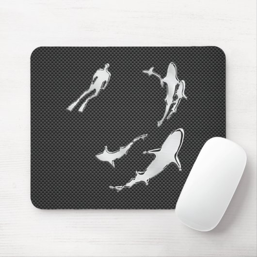 Chrome Diver mit Haien auf Kohlenstofffaser Mousepad (Mit Mouse)