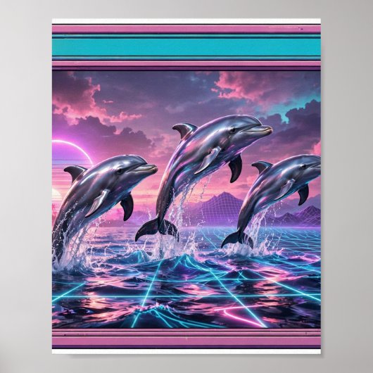 Chrome Dolphins — Vaporwave Ozean Poster (Vorne)
