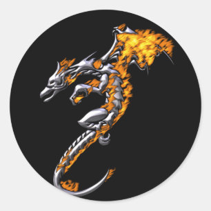 Chrome Dragon mit Flammen Runder Aufkleber