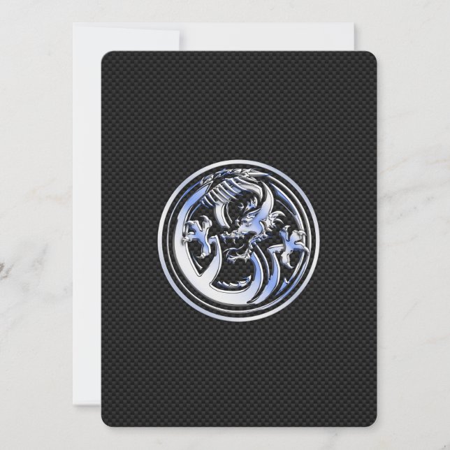 Chrome Dragon Wappen auf Carbon Fibre Print (Vorderseite)