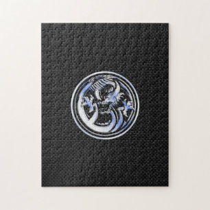 Chrome Dragon Wappen auf Carbon Fibre Print Puzzle