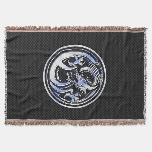 Chrome Dragon Wappen dunkle Carbon Fibre Print Decke (Vorderseite)